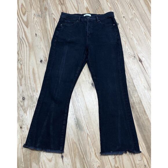 LOFT The Kick Crop Women's 10/30x26 Black Raw Hem High Rise Jeans 5 Pocket - Picture 1 of 6